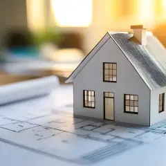 Model domu na planach architektonicznych. Pokazuje, ile jest ważne pozwolenie na budowę, by marzenie o własnym domu stało się rzeczywistością.