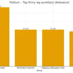 Wykres słupkowy przedstawiający ranking firm z Katowic pod względem punktacji.