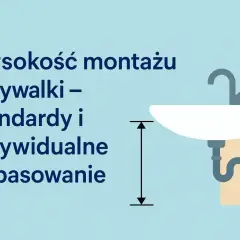 Wysokość umywalki: standardy i indywidualne dopasowanie. Ilustracja pokazuje umywalkę z zaznaczoną miarą wysokości montażu.