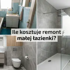 Przed i po remoncie małej łazienki. Na ekranie telefonu widoczna kwota 20 000 zł, sugerująca koszt remontu łazienki 5m2 robocizna.
