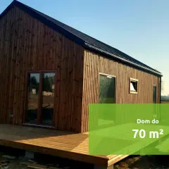 Drewniany dom 70m2 bez pozwolenia, projekt za darmo. Nowoczesna bryła z tarasem, idealny na działkę.