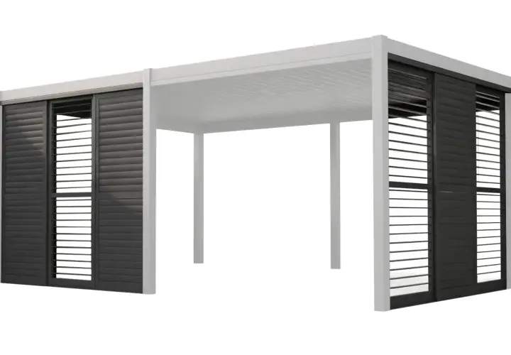 Nowoczesna pergola tarasowa z ruchomymi żaluzjami. Dowiedz się, jak zrobić pergolę tarasową, która zapewni cień i prywatność.