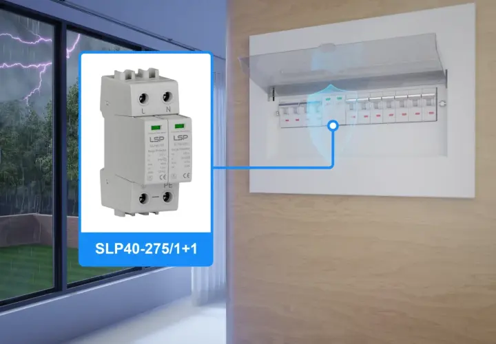 Ochrona przed przepięciami: modułowa przepięciówka LSP SLP40-275/1+1 chroni instalację elektryczną przed burzą.