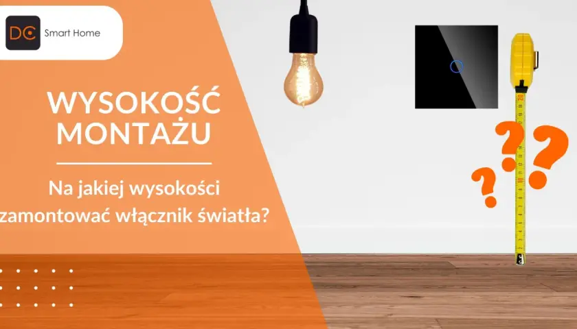 Pytanie: na jakiej wysokości włącznik światła zamontować? Miarka i znaki zapytania sugerują, że to kluczowa kwestia.