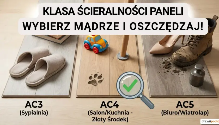 Porównanie klas ścieralności paneli: AC3 (sypialnia), AC4 (salon/kuchnia) i AC5 (biuro/wiatrołap). Wybierz mądrze!