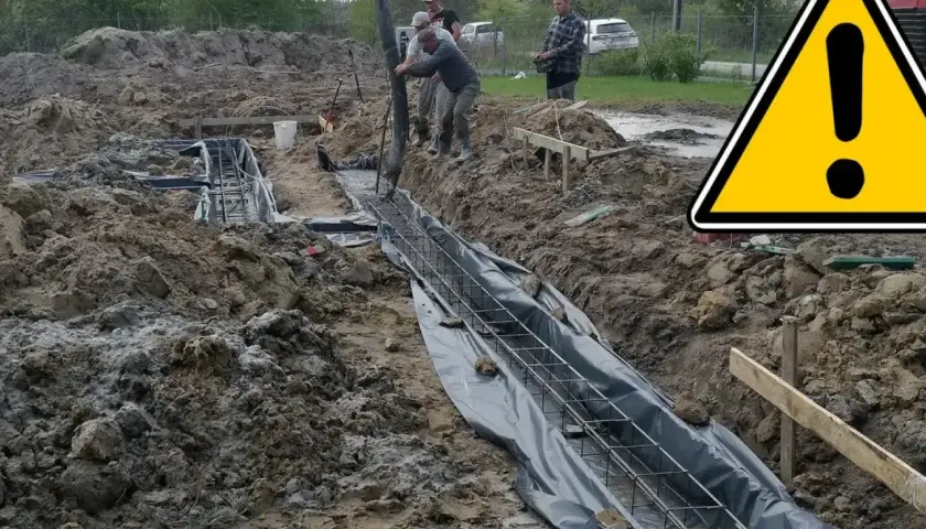 Budowa trwa! Wylewanie betonu na ławy fundamentowe. Pracownicy dbają o solidne podstawy.