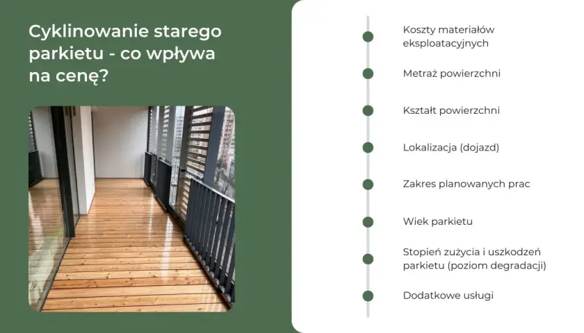 Cyklinowanie parkietu: poznaj czynniki wpływające na cenę. Od materiałów po stan podłogi, wszystko ma znaczenie.