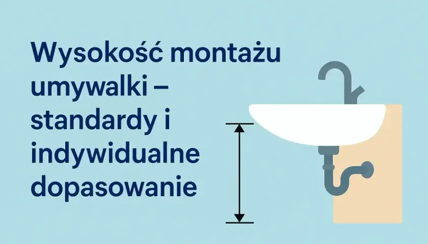 Wysokość umywalki: standardy i indywidualne dopasowanie. Ilustracja pokazuje umywalkę z zaznaczoną miarą wysokości montażu.