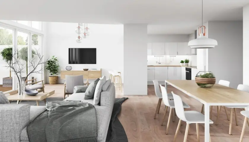 Nowoczesny salon z jadalnią: jak ustawić meble, by stworzyć funkcjonalną i stylową przestrzeń. Jasne kolory, naturalne materiały i dużo światła.