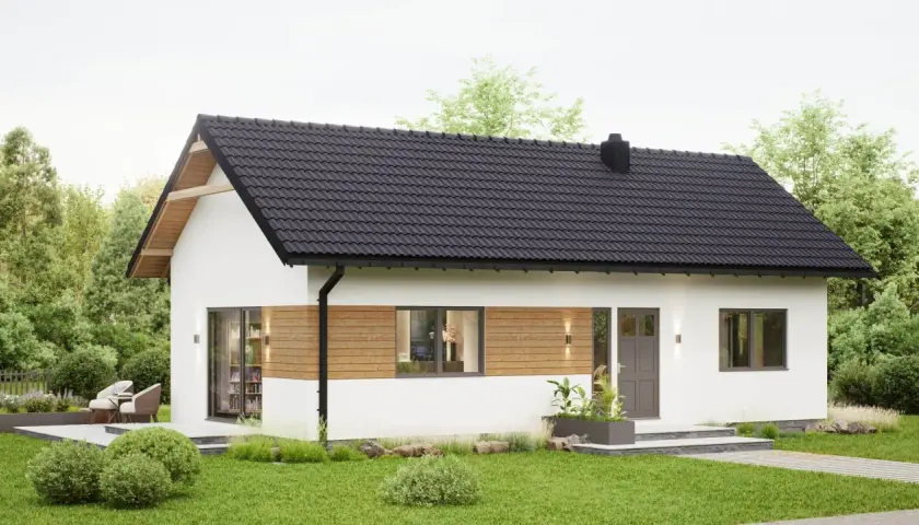 Nowoczesny domek letniskowy z drewnianymi elementami, idealny na wypoczynek. Sprawdź, jak uzyskać dofinansowanie na domek letniskowy.