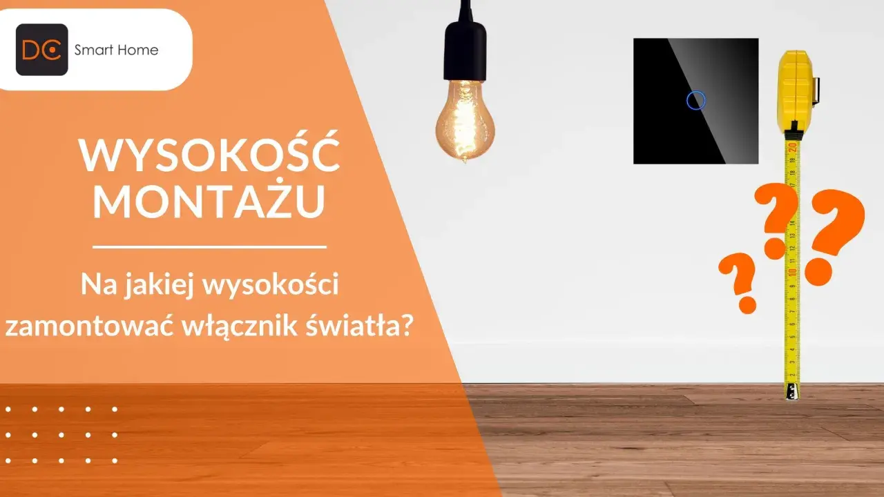 Pytanie: na jakiej wysokości włącznik światła zamontować? Miarka i znaki zapytania sugerują, że to kluczowa kwestia.