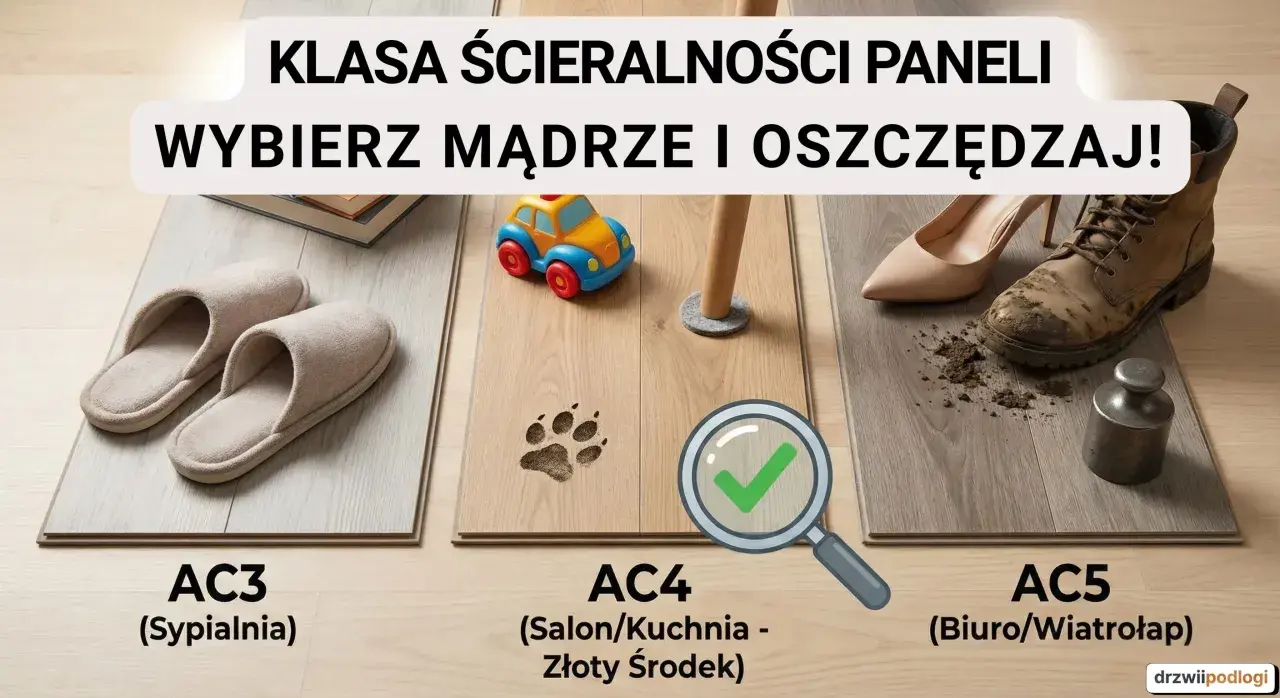 Porównanie klas ścieralności paneli: AC3 (sypialnia), AC4 (salon/kuchnia) i AC5 (biuro/wiatrołap). Wybierz mądrze!