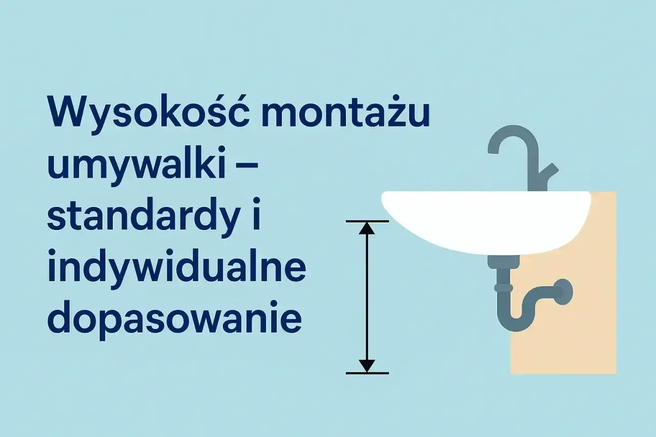 Wysokość umywalki: standardy i indywidualne dopasowanie. Ilustracja pokazuje umywalkę z zaznaczoną miarą wysokości montażu.