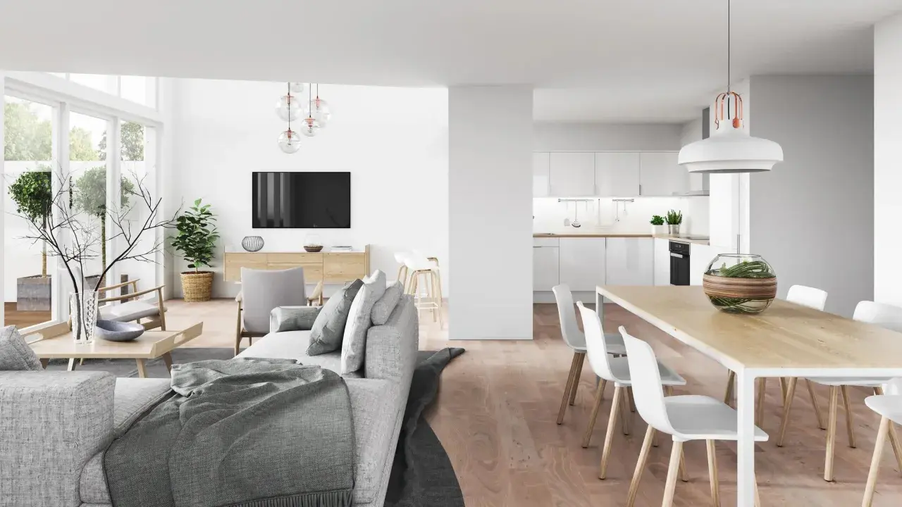 Nowoczesny salon z jadalnią: jak ustawić meble, by stworzyć funkcjonalną i stylową przestrzeń. Jasne kolory, naturalne materiały i dużo światła.