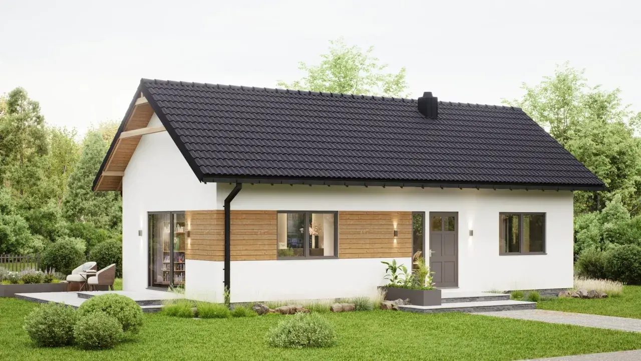 Nowoczesny domek letniskowy z drewnianymi elementami, idealny na wypoczynek. Sprawdź, jak uzyskać dofinansowanie na domek letniskowy.